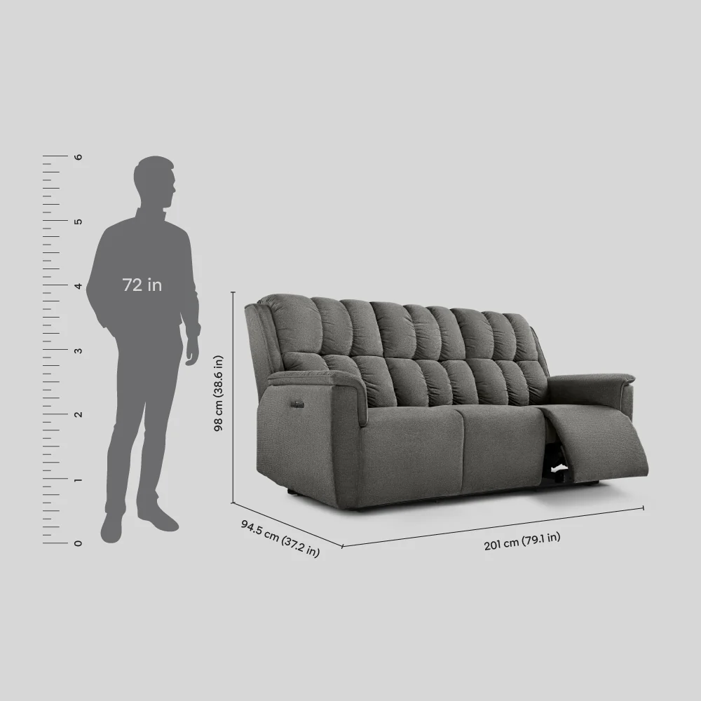 Avalon Elite mov.E Griffin Grey Fabric 3 Seater Sofa - Image 4