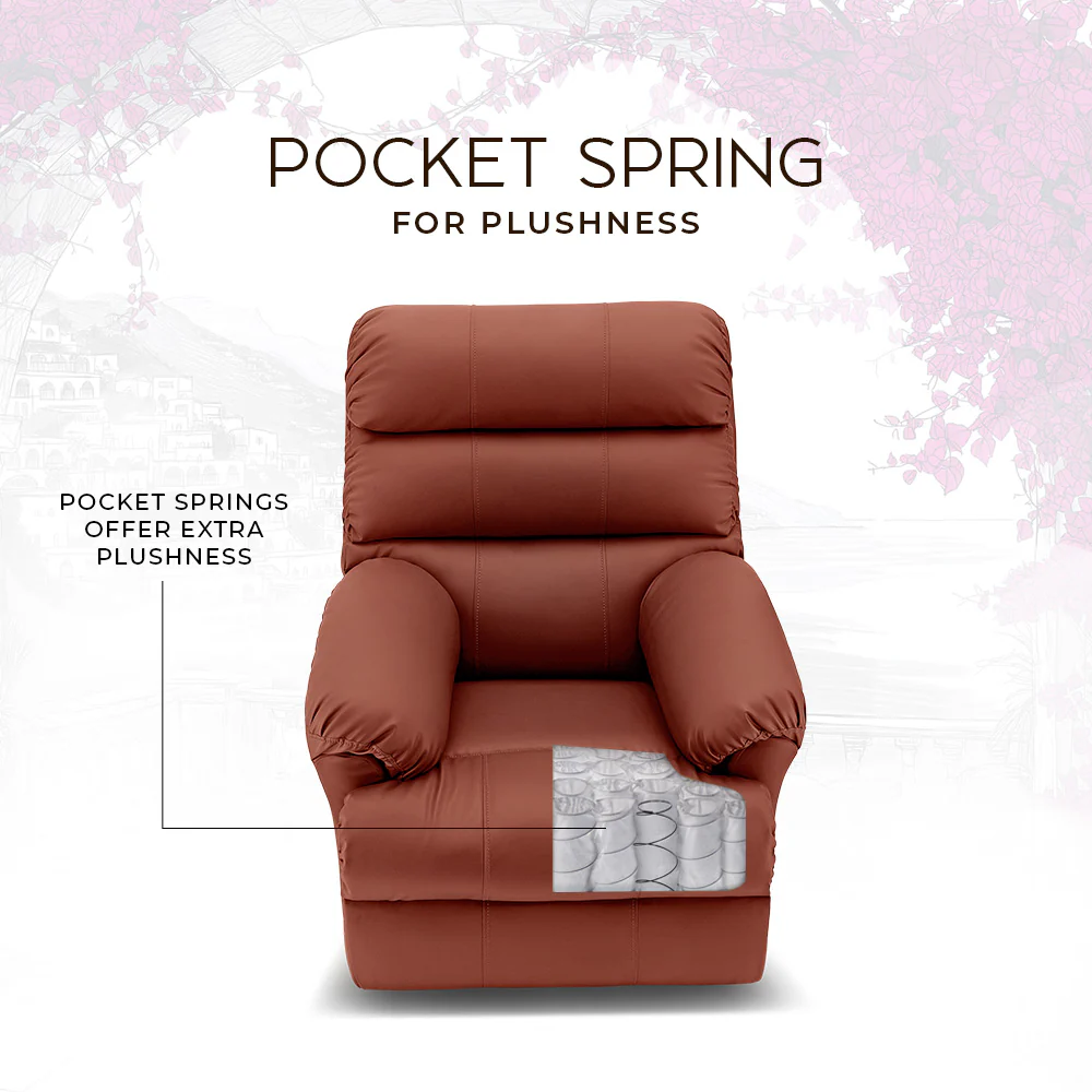 Avalon Posture Pro Rocking & Rotating Single Seater Premium Leatherette Recliner, Tan, Motorized - Image 4