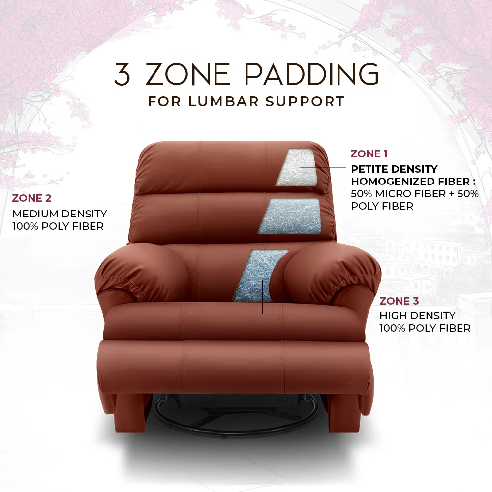 Avalon Posture Pro Rocking & Rotating Single Seater Premium Leatherette Recliner, Tan, Motorized - Image 5
