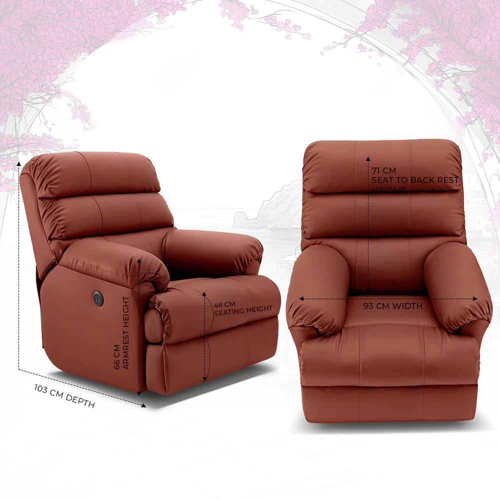 Avalon Posture Pro Rocking & Rotating Single Seater Premium Leatherette Recliner, Tan, Motorized - Image 6