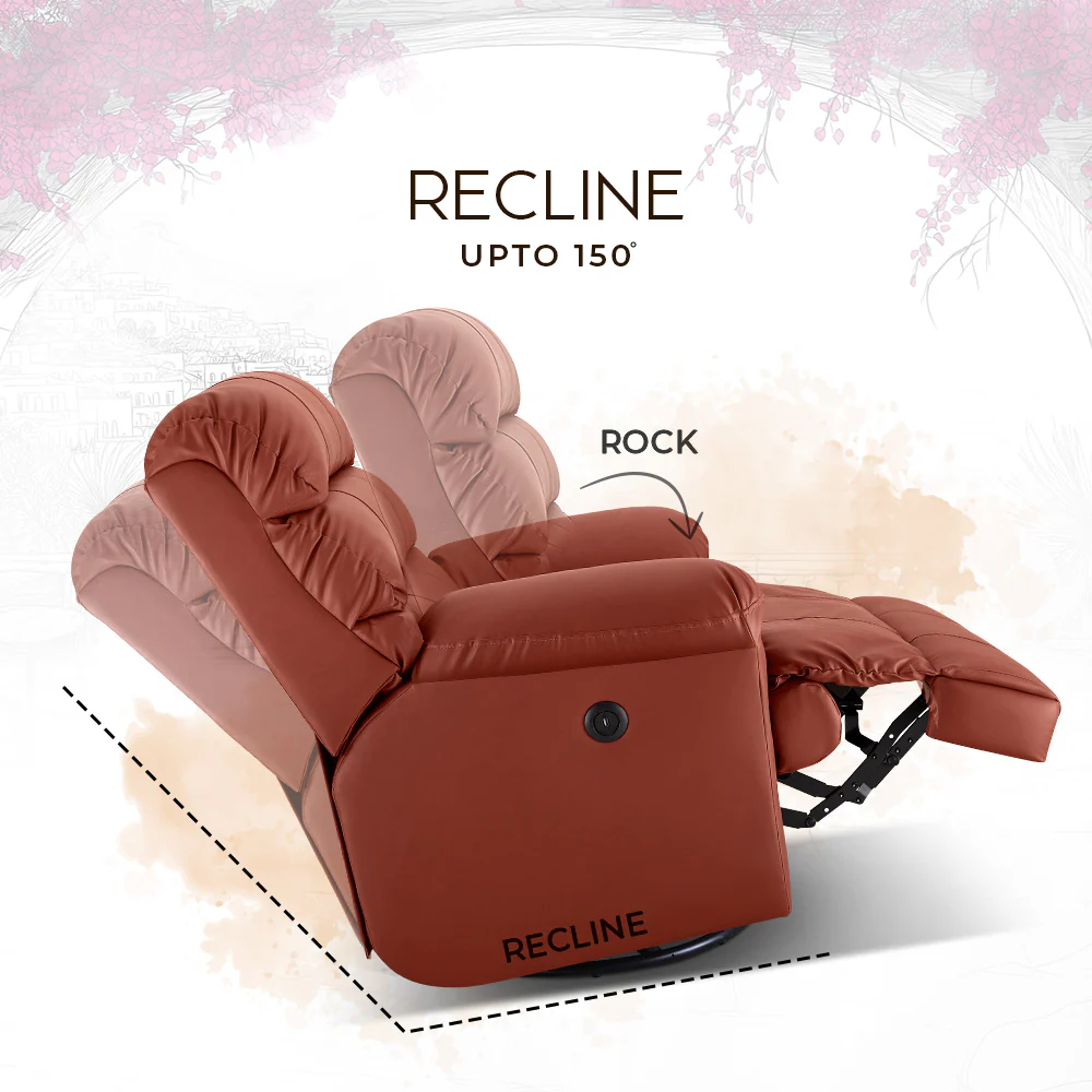 Avalon Posture Pro Rocking & Rotating Single Seater Premium Leatherette Recliner, Tan, Motorized - Image 7