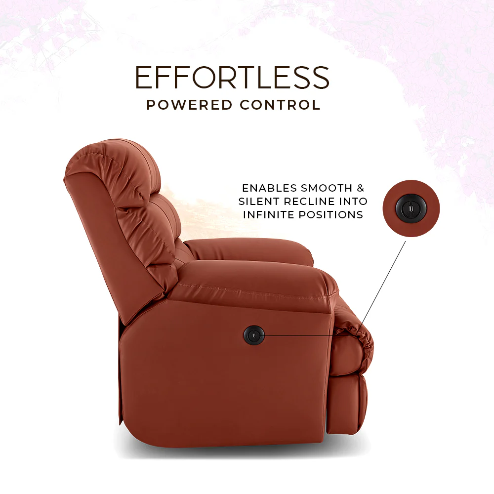Avalon Posture Pro Rocking & Rotating Single Seater Premium Leatherette Recliner, Tan, Motorized - Image 8