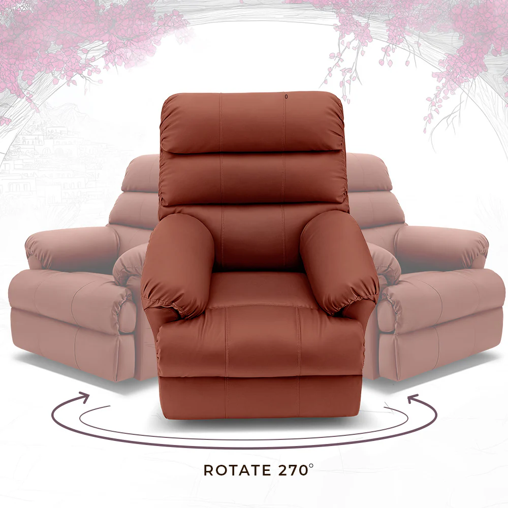 Avalon Posture Pro Rocking & Rotating Single Seater Premium Leatherette Recliner, Tan, Motorized - Image 9