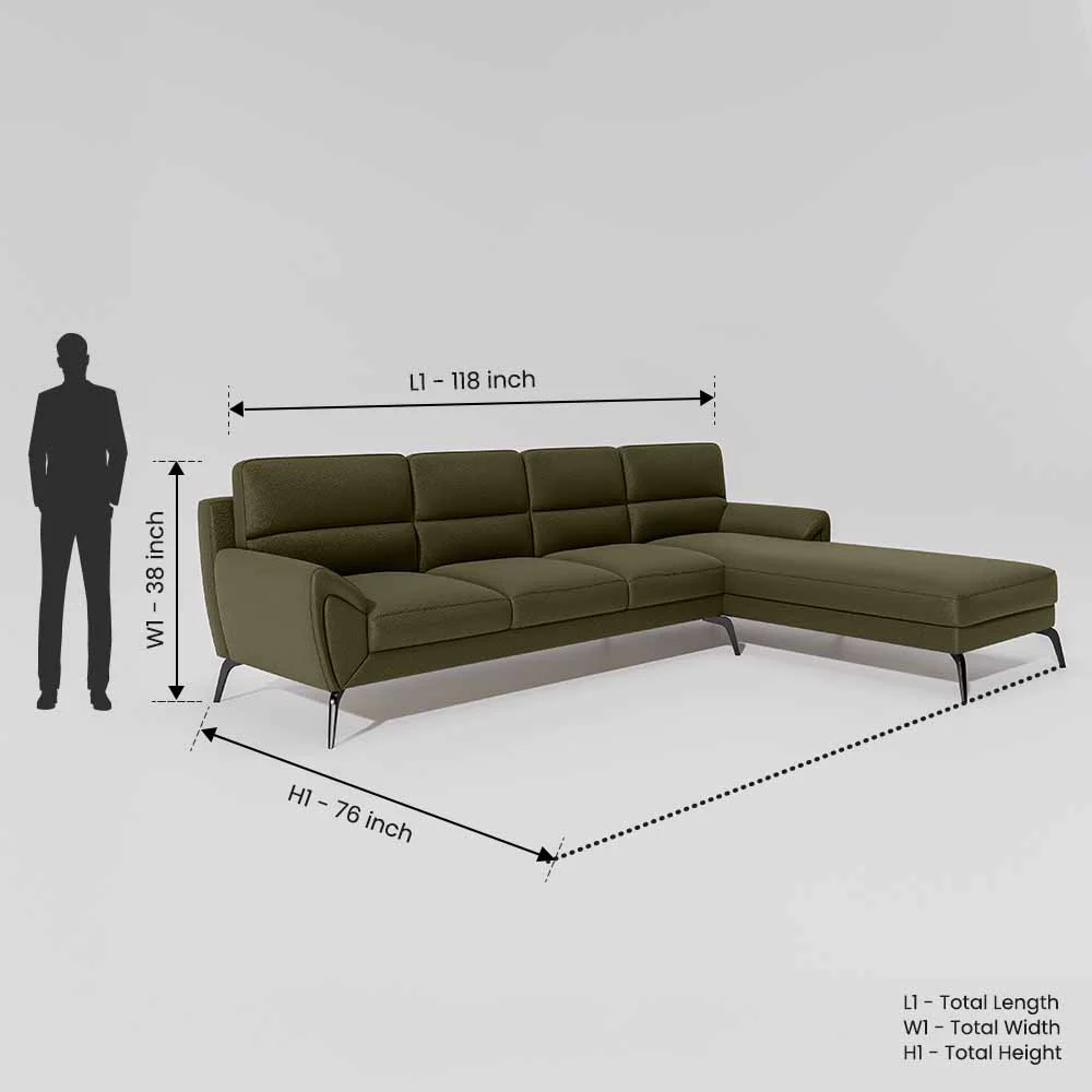Octave 3 Seater with LH Lounger Suede Fabric - Avocado - Image 7