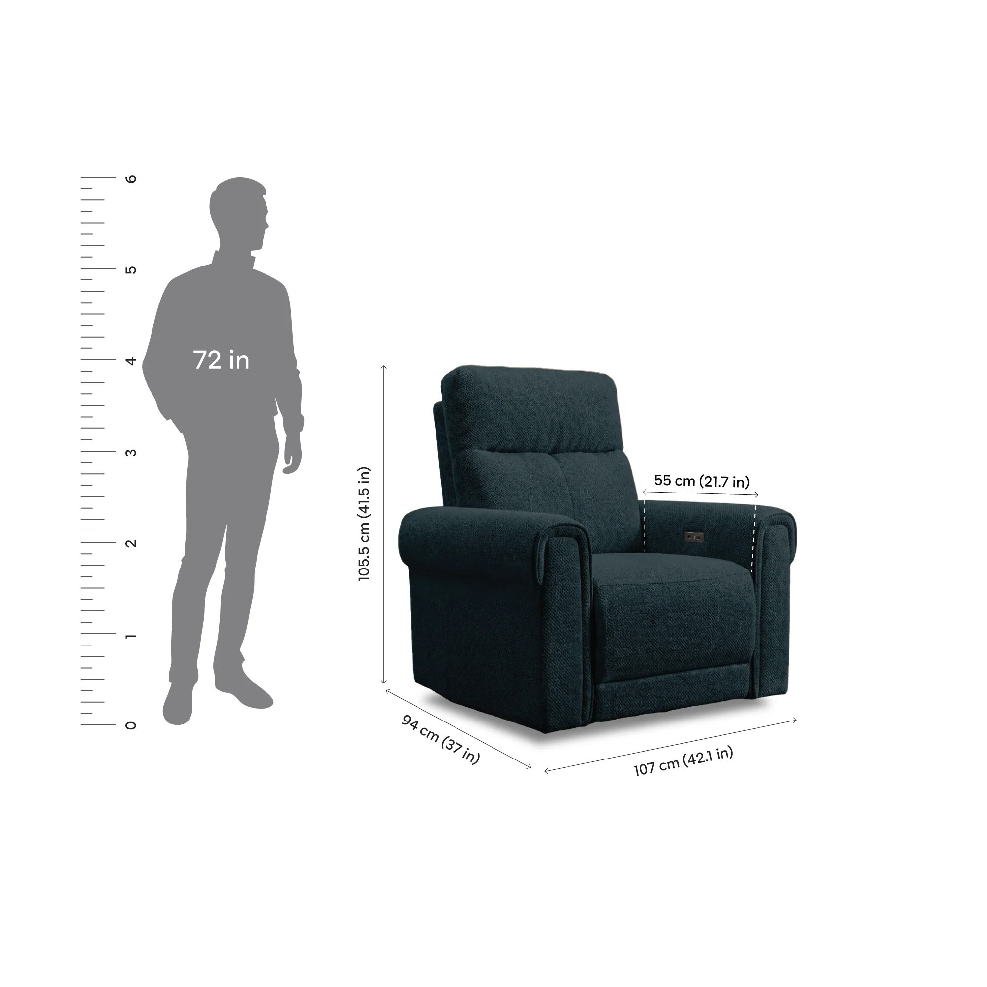 Opus mov.E Blue Fabric 1 Seater Sofa - Image 6