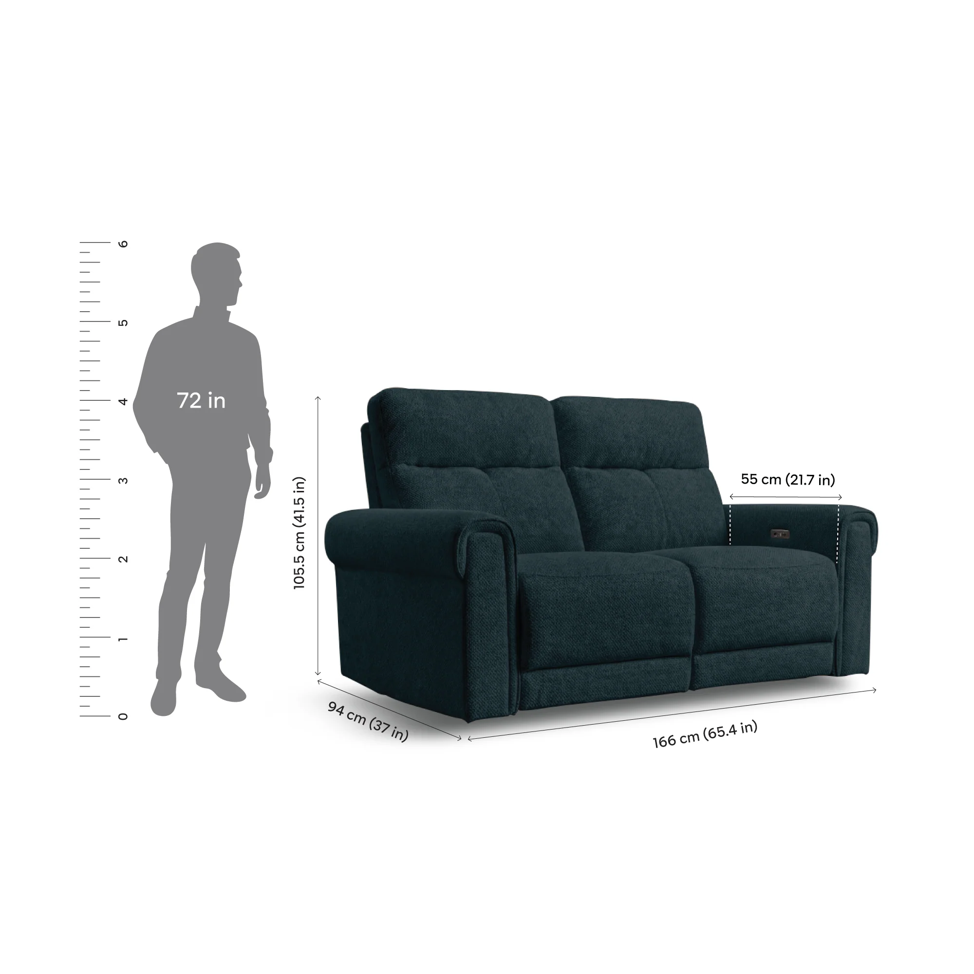Opus mov.E Blue Fabric 2 Seater Sofa - Image 6