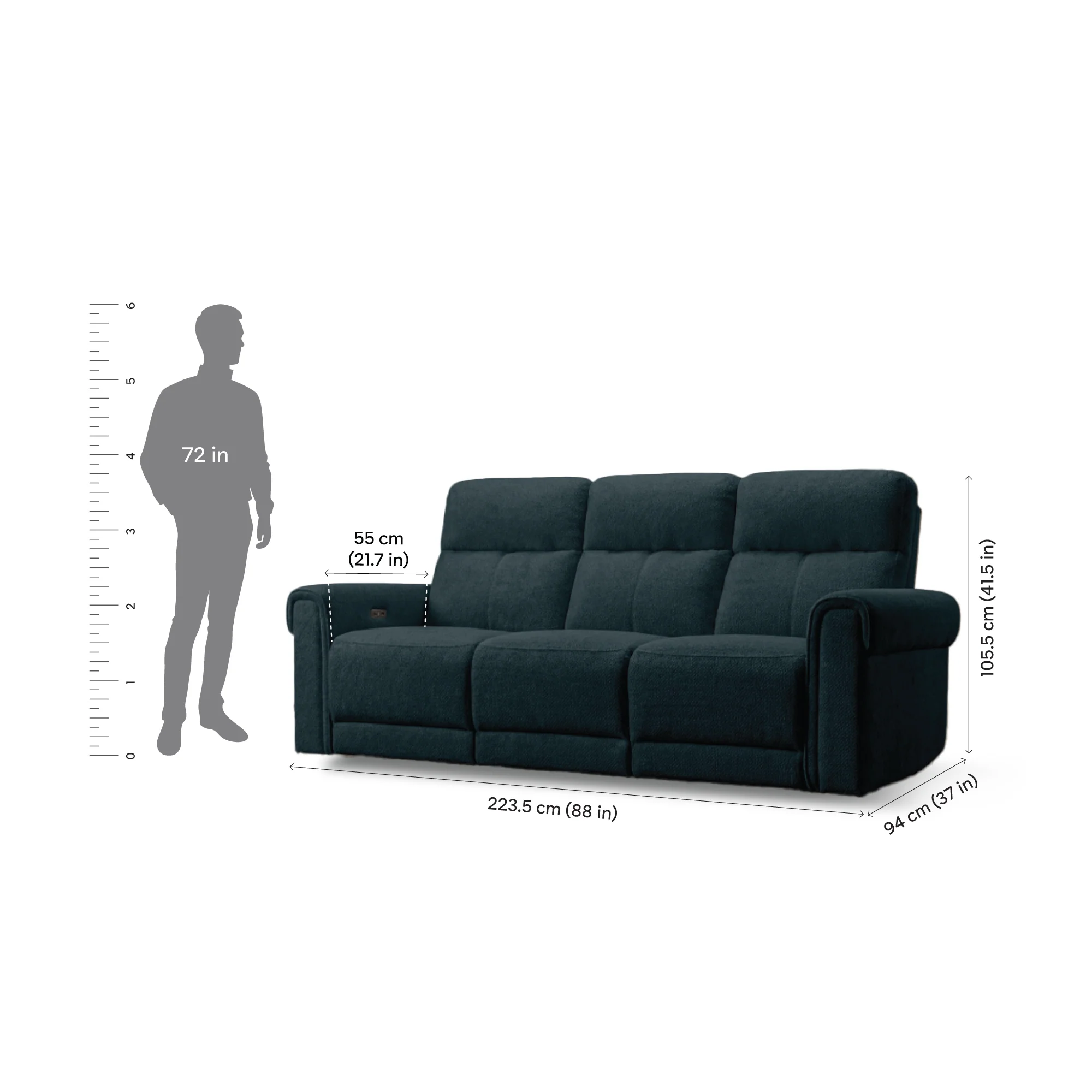 Opus mov.E Blue Fabric 3 Seater Sofa - Image 6