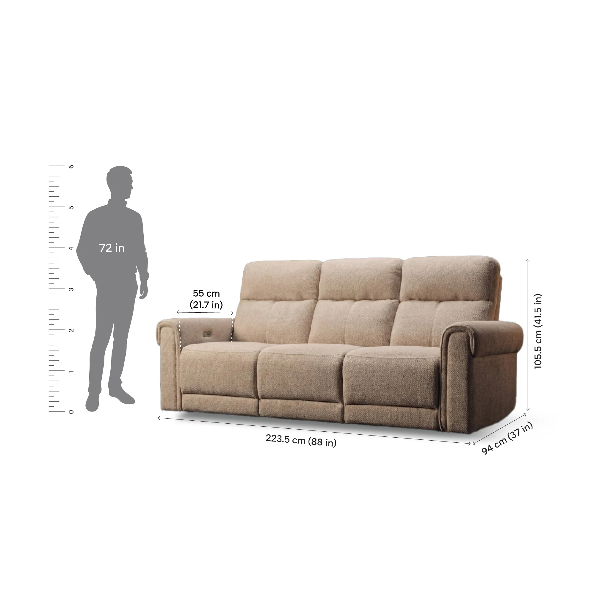 Opus mov.E Cream Fabric 3 Seater Sofa - Image 6