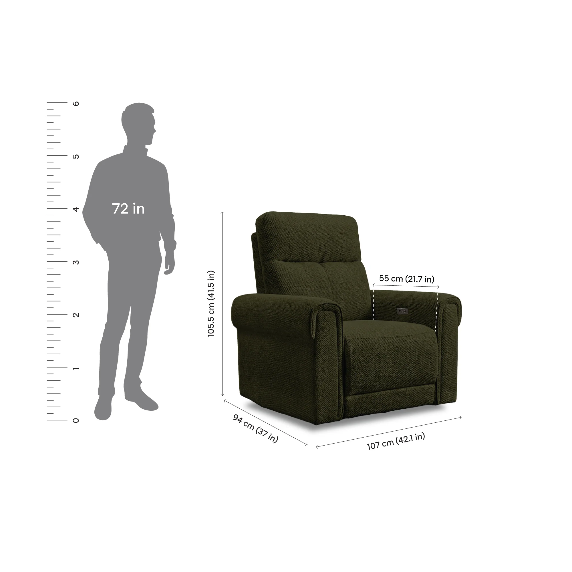 Opus mov.E Green Fabric 1 Seater Sofa - Image 6