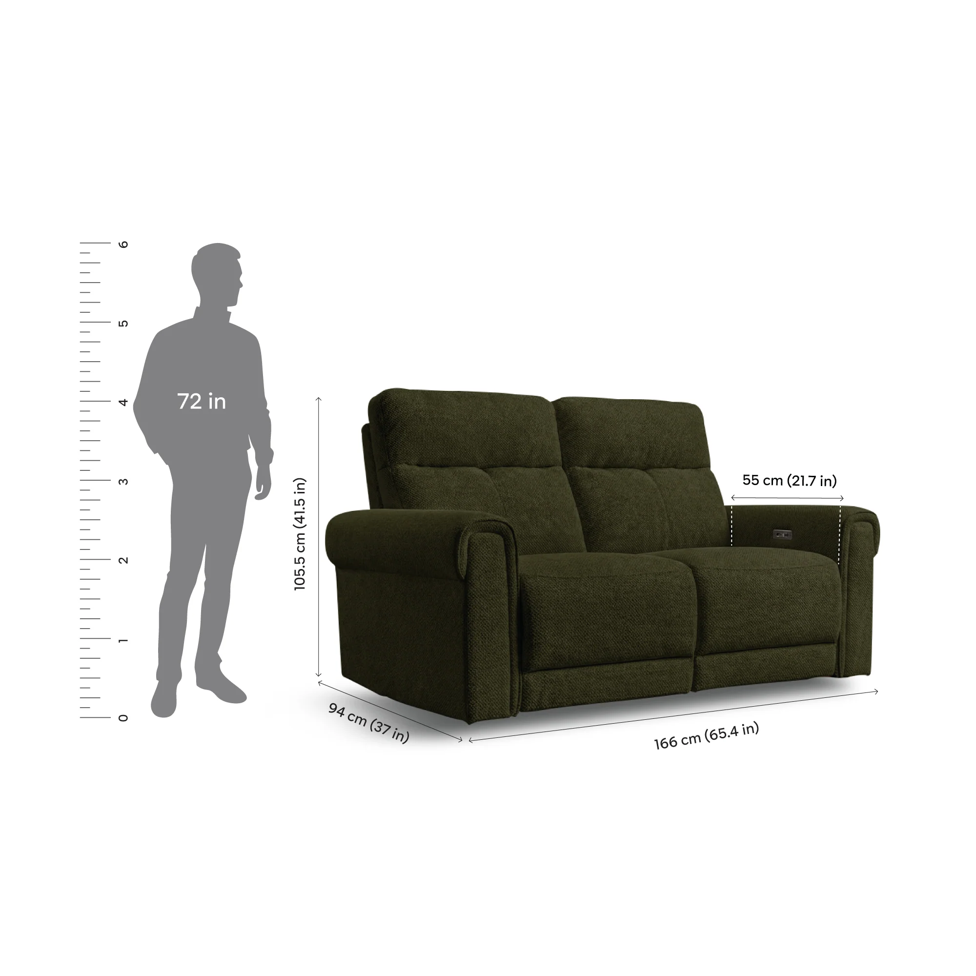 Opus mov.E Green Fabric 2 Seater Sofa - Image 6