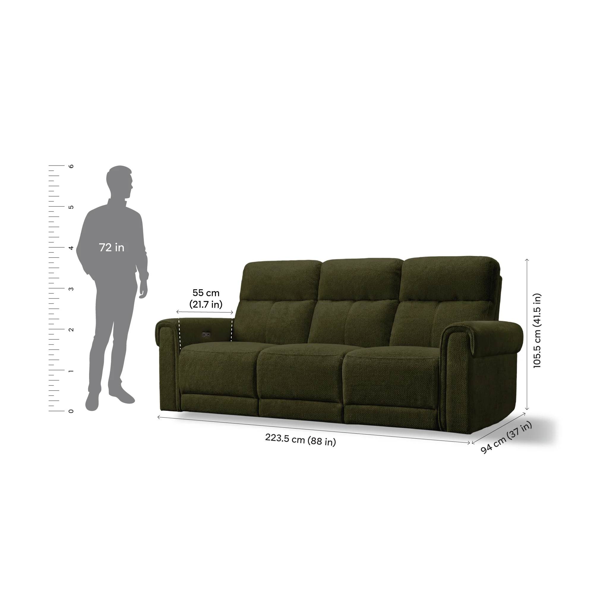 Opus mov.E Green Fabric 3 Seater Sofa - Image 6