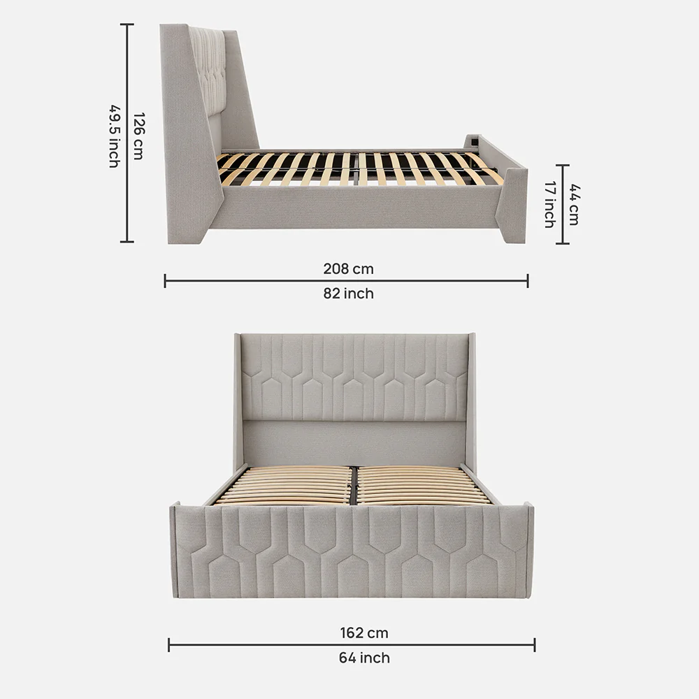 Tranquil Lime Shell Upholstered Bed - Grey Color - Image 12