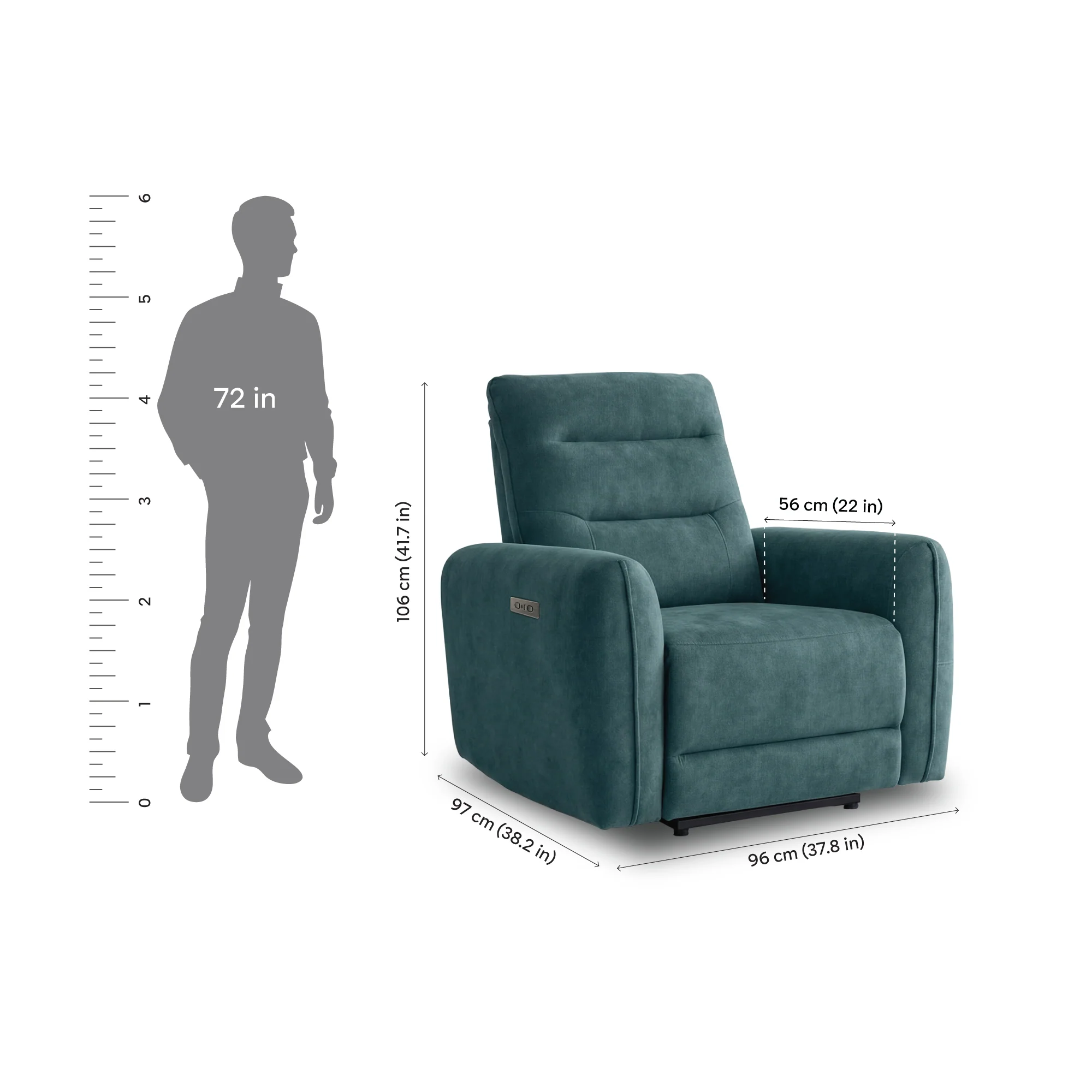 Verve mov.E Blue Fabric 1 Seater Sofa - Image 4