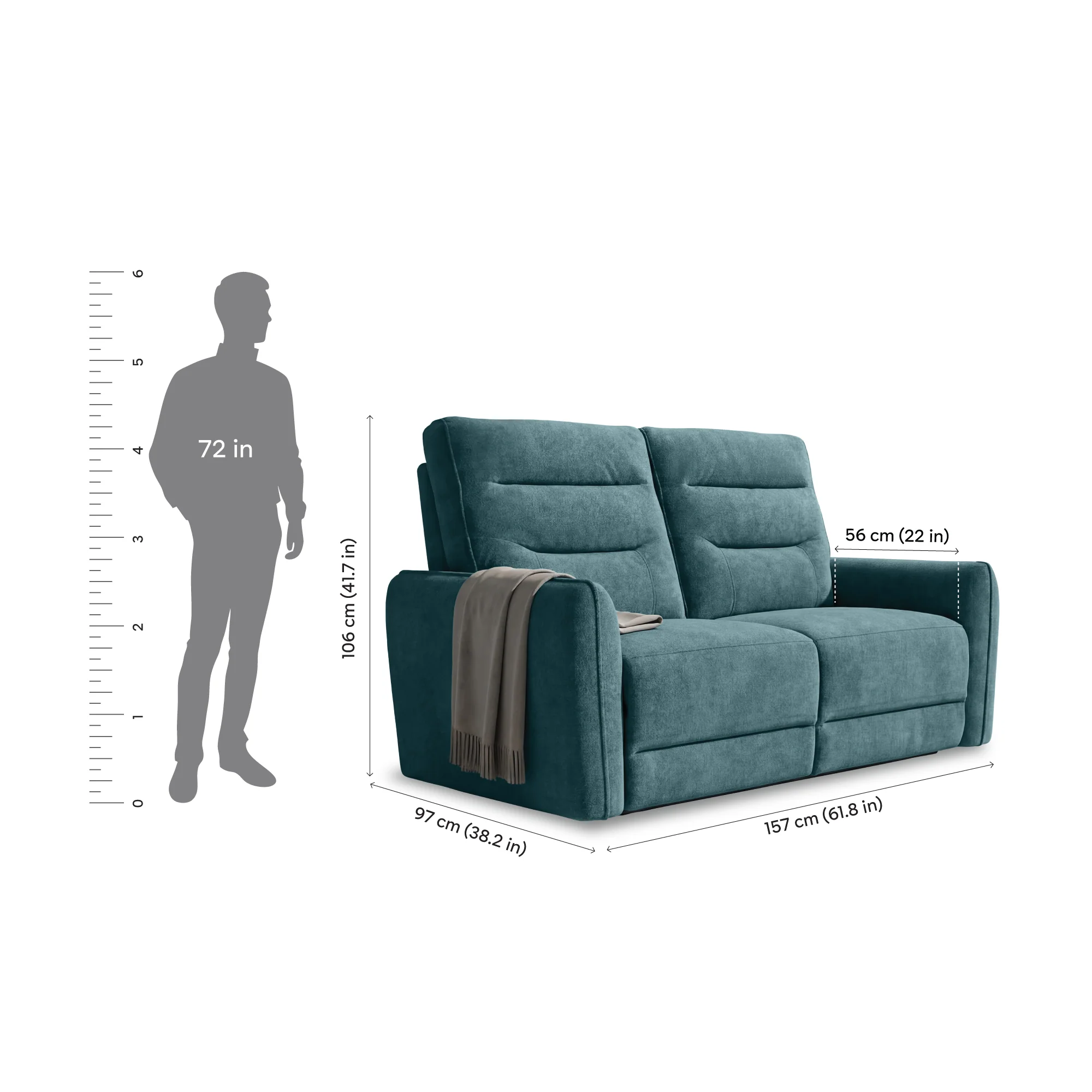 Verve mov.E Blue Fabric 2 Seater Sofa - Image 4