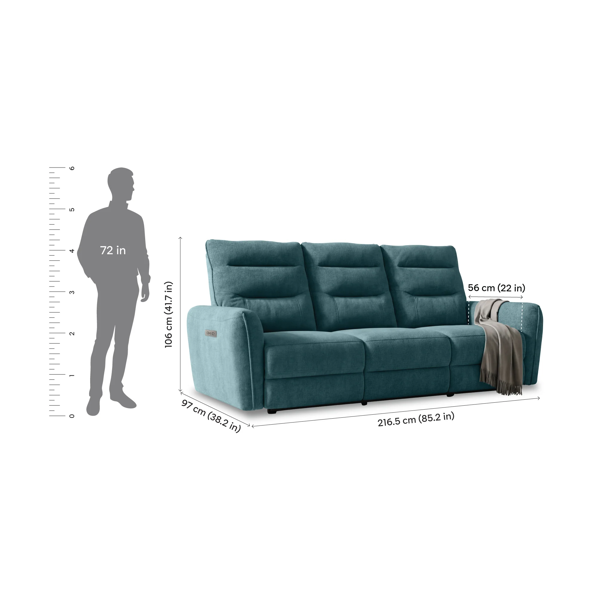 Verve mov.E Blue Fabric 3 Seater Sofa - Image 5