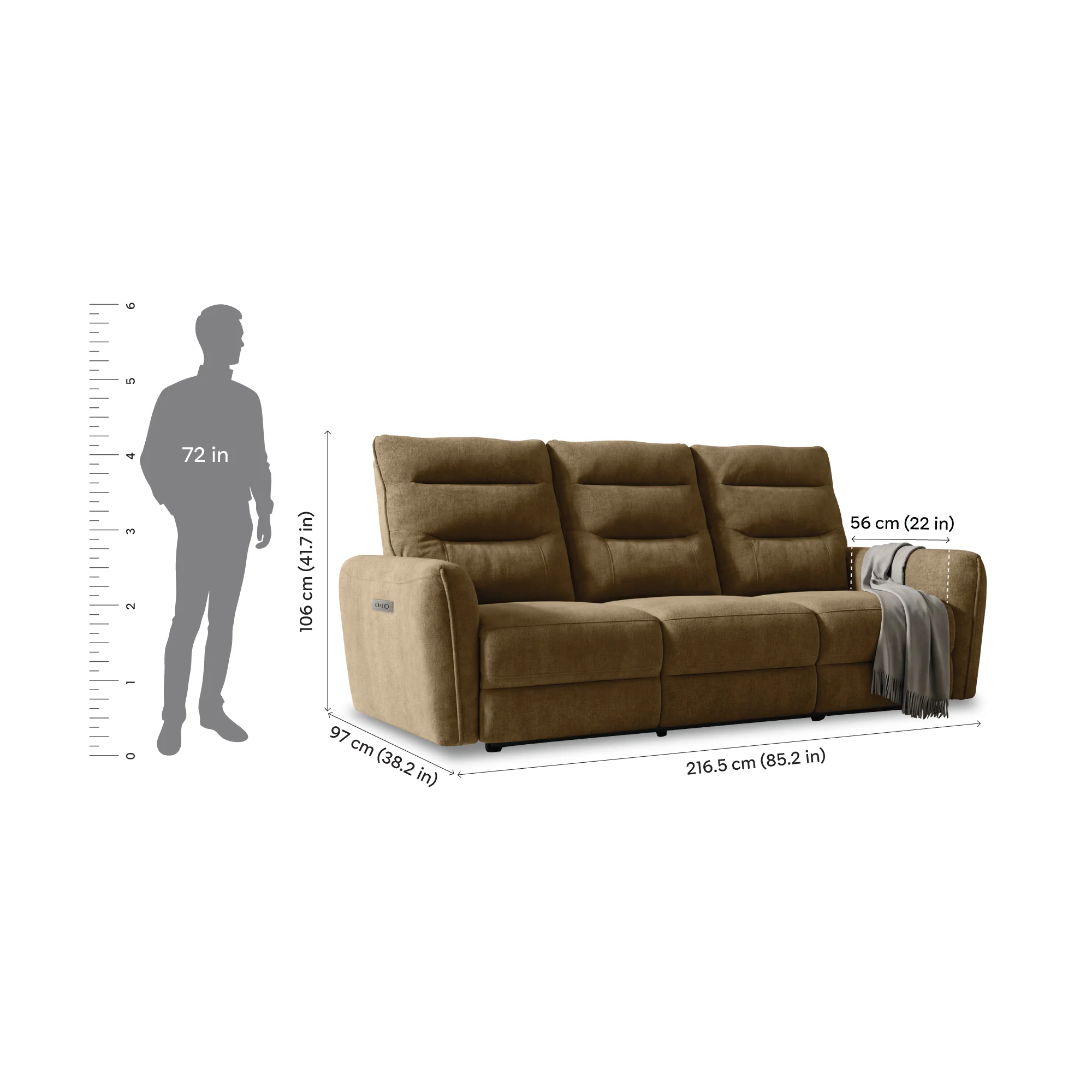 Verve mov.E Brown Fabric 3 Seater Sofa - Image 5