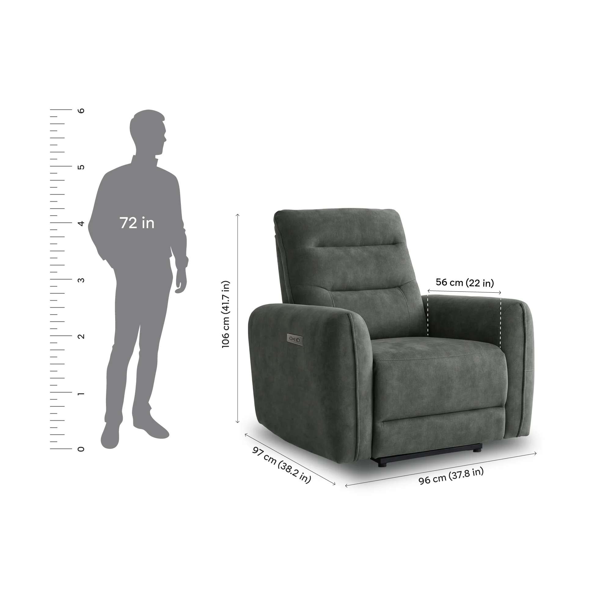 Verve mov.E Grey Fabric 1 Seater Sofa - Image 4