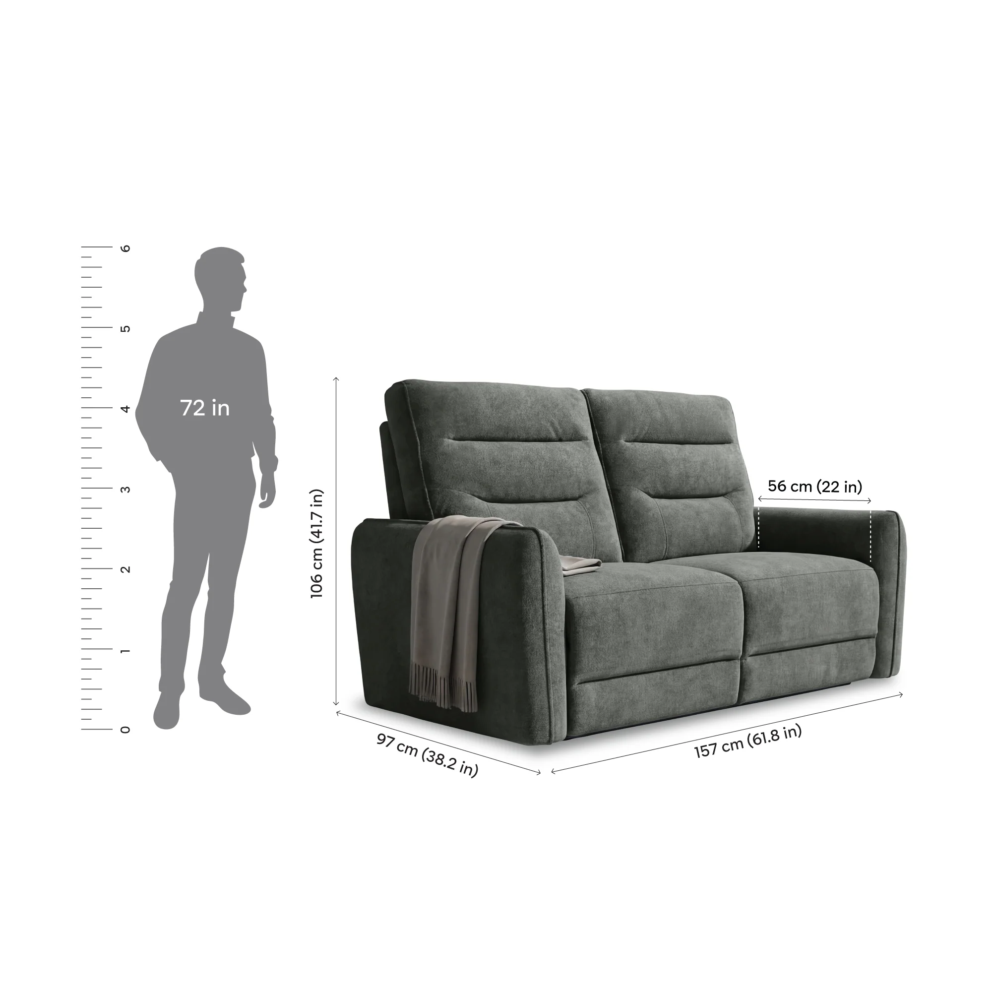 Verve mov.E Grey Fabric 2 Seater Sofa - Image 4