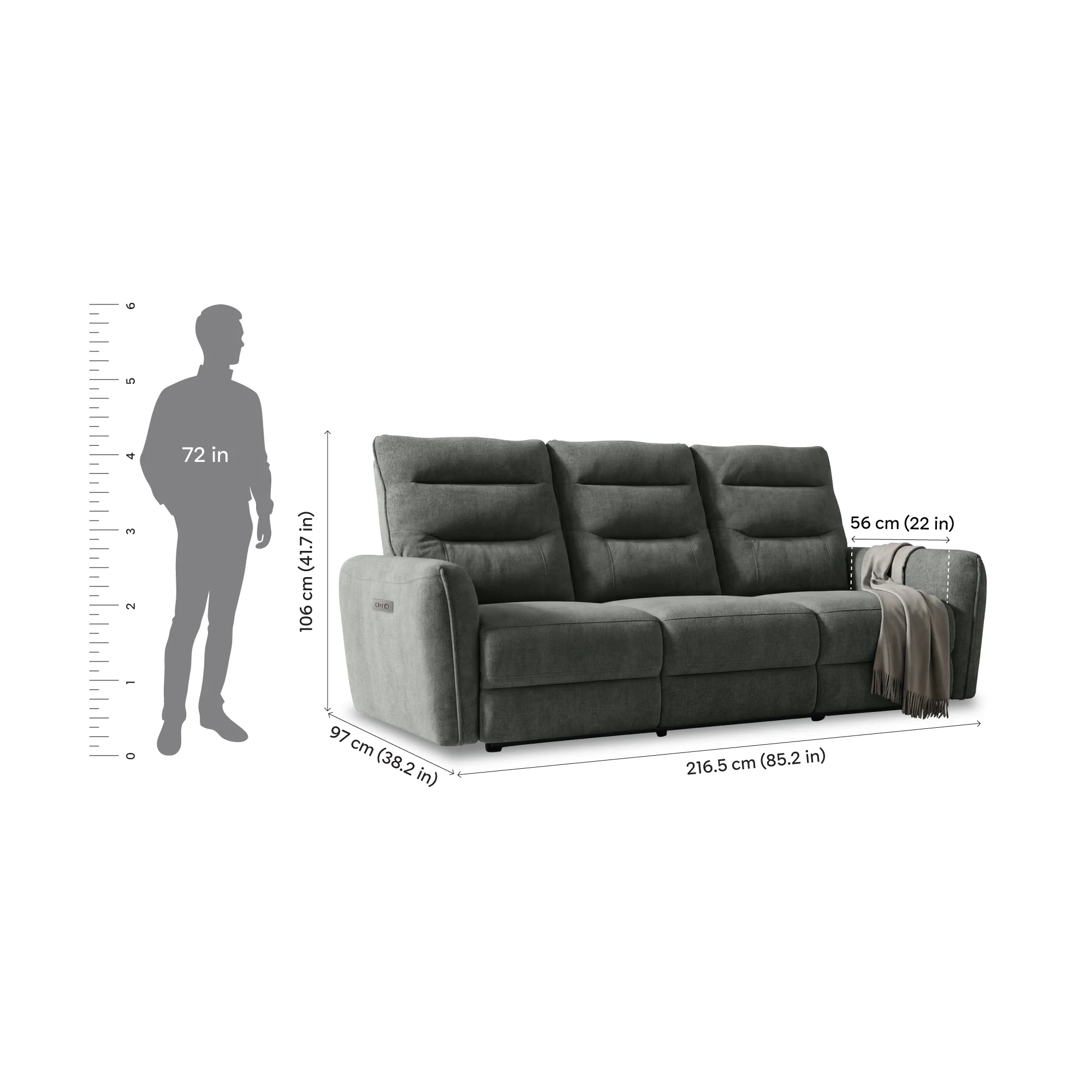 Verve mov.E Grey Fabric 3 Seater Sofa - Image 5