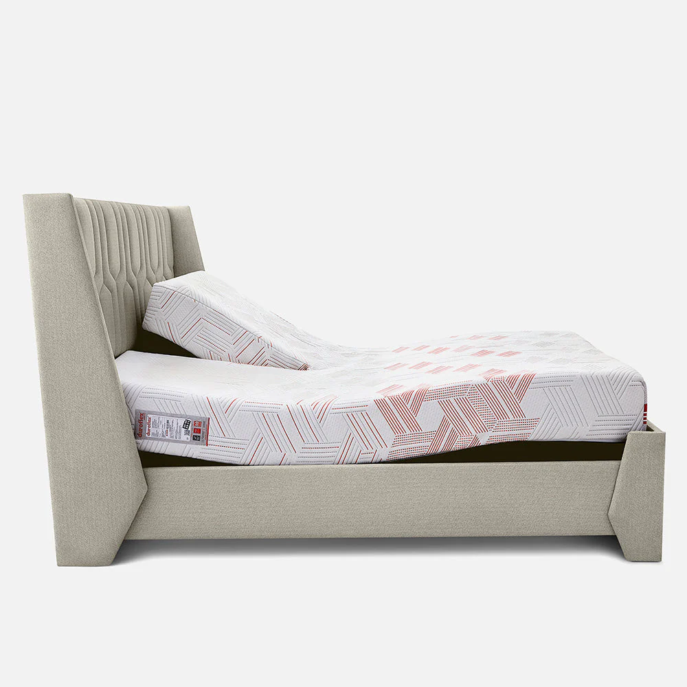 Wave Twin Adjustable Bed with Tranquil Beige ( Sea Shell )Upholstered Bed, Mattress, and 2 Fitted Bedsheets - Image 6