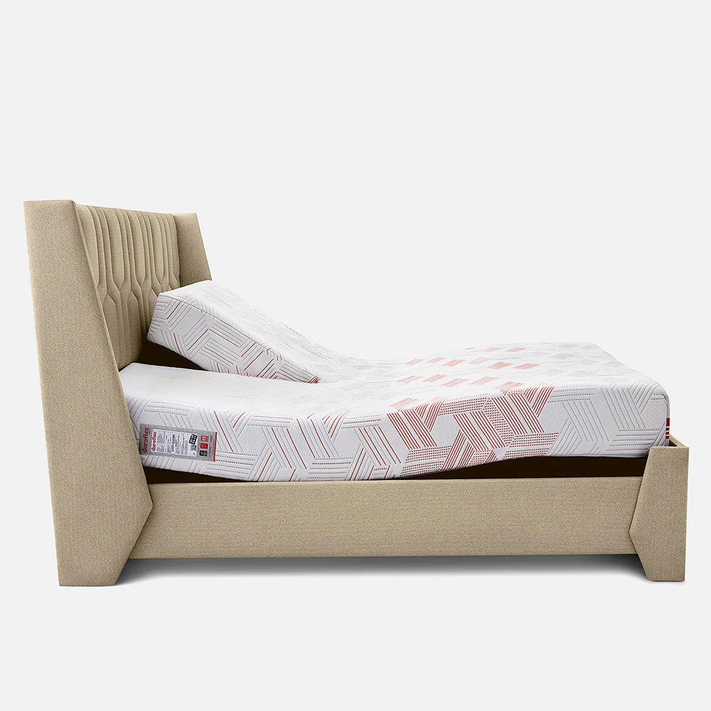 Wave Twin Adjustable Bed with Tranquil Brown ( Walnut Shell ) Upholstered Bed, Mattress, and 2 Fitted Bedsheets - Image 11