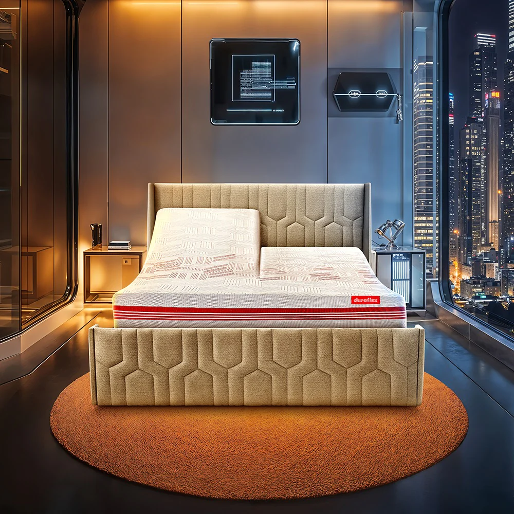 Wave Twin Adjustable Bed with Tranquil Brown ( Walnut Shell ) Upholstered Bed, Mattress, and 2 Fitted Bedsheets - Image 12