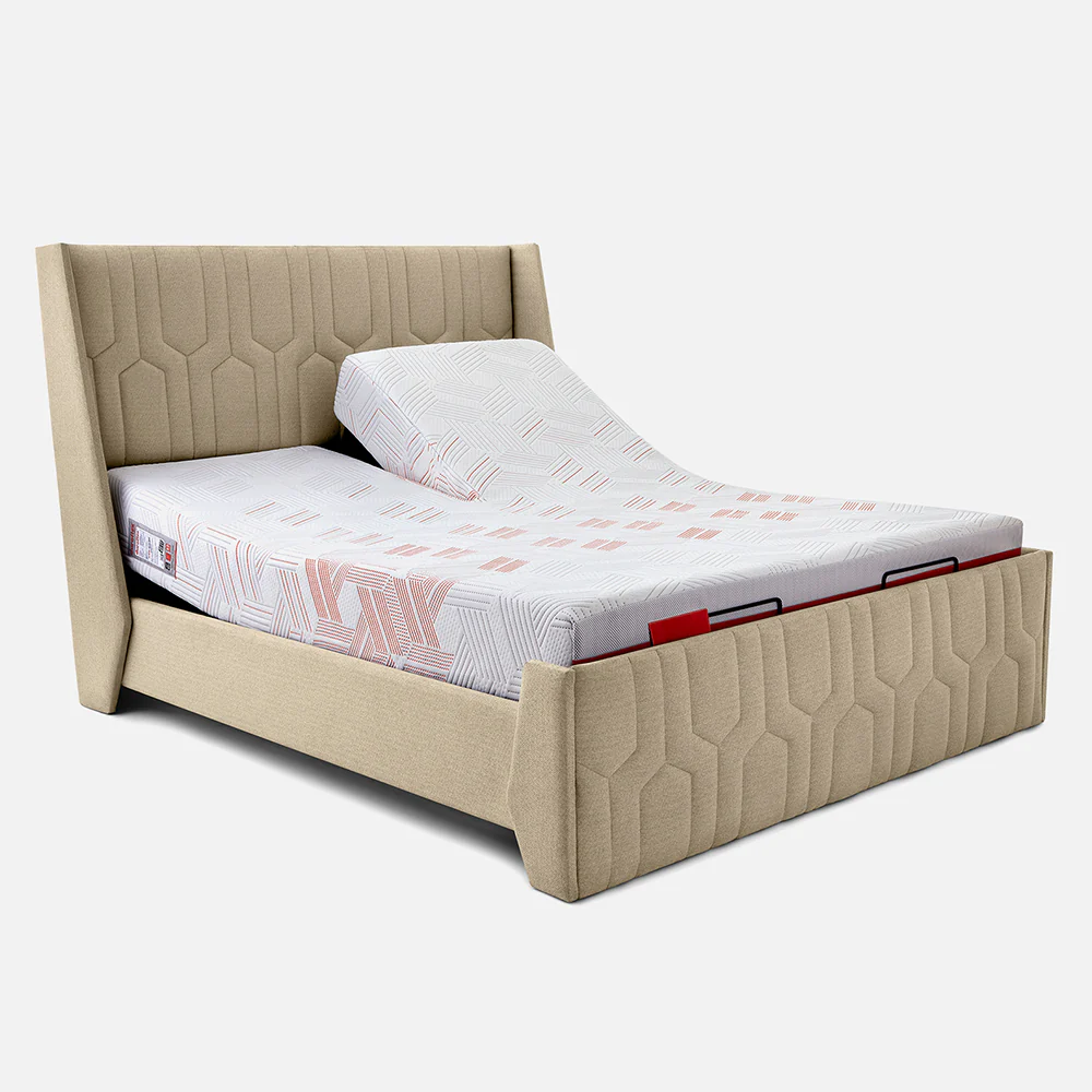 Wave Twin Adjustable Bed with Tranquil Brown ( Walnut Shell ) Upholstered Bed, Mattress, and 2 Fitted Bedsheets - Image 3