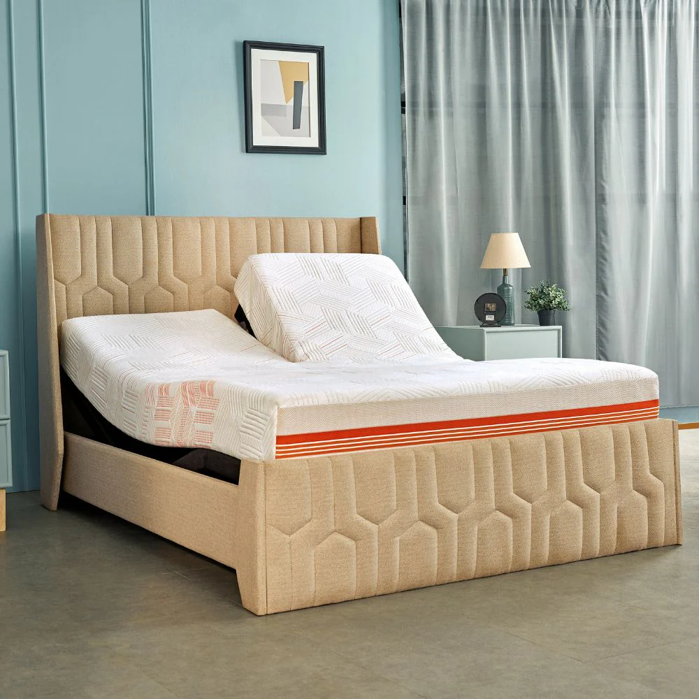 Wave Twin Adjustable Bed with Tranquil Brown ( Walnut Shell ) Upholstered Bed, Mattress, and 2 Fitted Bedsheets - Image 8